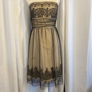 David’s Bridal Black Lace Strapless Tulle Caviar Beading Cocktail Dress Size14